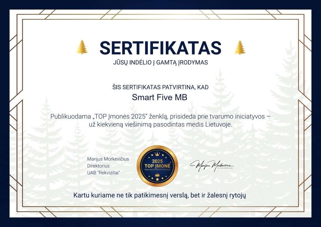 Miško Sertifikatas Lt smart5   Mb Smart Five  Top įmonė 2025 | Patikimas Partneris   Smart Five Mb